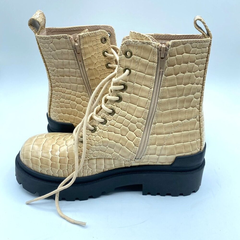 Urban Outfitters Womens Faux Croco Lace Up Platform Boot Sz 8 Beige Zip NWOB - Picture 10 of 12